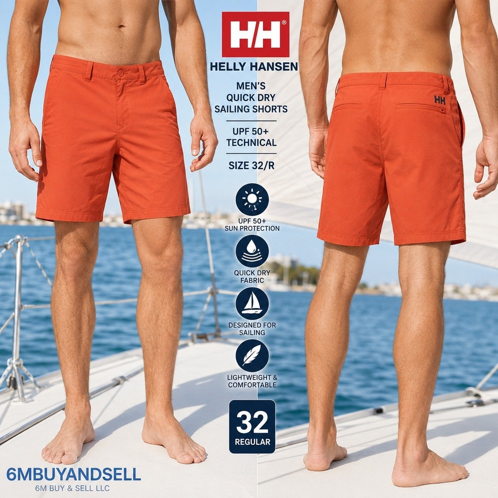Helly Hansen Mens Orange Quick Dry UPF 50+ Technical Sailing Shorts 32/R